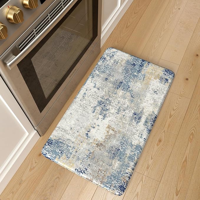 LEEVAN Kitchen Mats Cushioned Anti Fatigue Blue,Non Slip Waterproof Thick Kitchen Mats for Floor,Memory Foam Comfort Abstract Modern Kitchen Floor Mat for Sink,Laundry,Home,Office,Desk(20"x31")