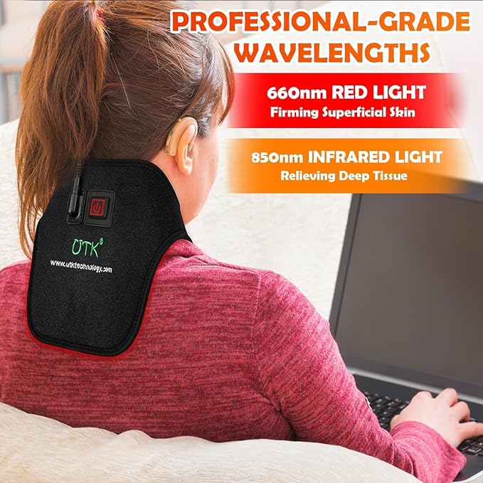 UTK Red Light Therapy for Neck Pain Relief, Infrared Red Light Therapy Device for Cervical Pain, 660&850nm, 30pcs 4-Chips-in-1 LEDs Light Therapy at Home