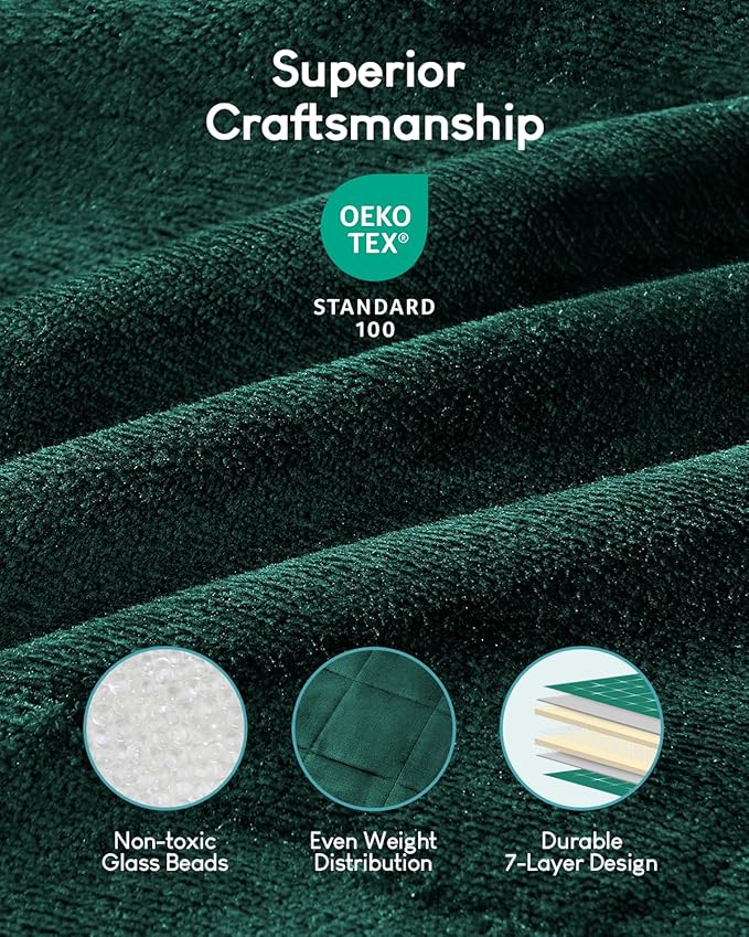 Cottonblue Weighted Blanket 15lbs for Queen Ded - Ultra Soft, Cozy Comfort Sherpa Blanket for Relax and Sleep, Heavy Bed Blankets with Cemaric Beads, 60x80 Inches,Green