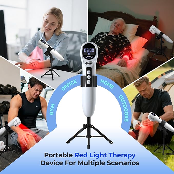 Handheld Red Light Therapy with Stand,Infrared Light Therapy Device with Timing &2 Modes,Red Light Therapy Wand for face&Body,Cold Therapy Machine for Wrists Knees Joints(5 * 808nm+12 * 650nm)