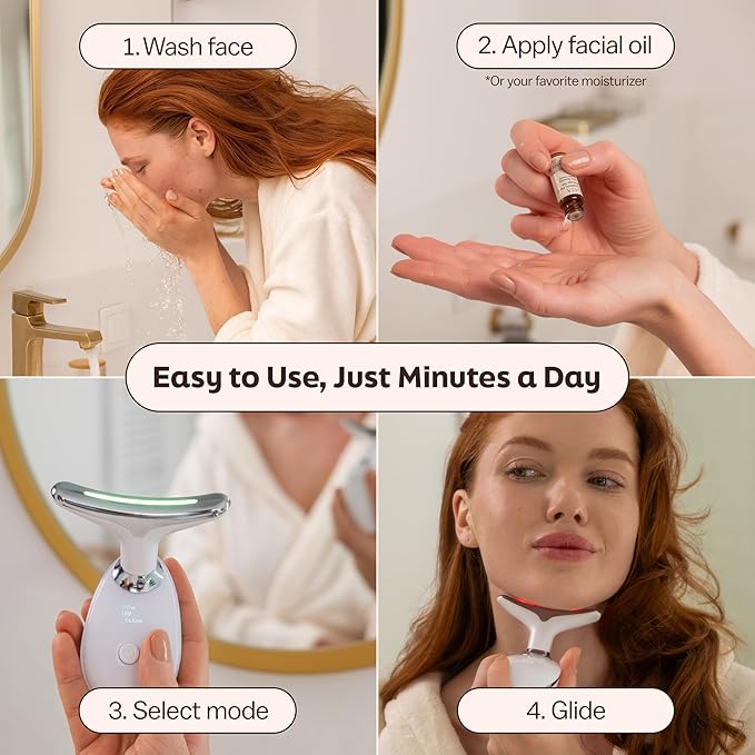Red Light 7 in 1 LED Face and Neck Massager – Beauty Wand with Gentle Warmth & Vibration for a Relaxing Skincare Routine, Includes Face Oil & Type-C Charging