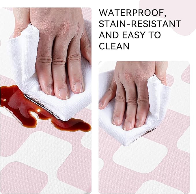 Pink Retro Curvy Checkered Grid Checkerboard Kitchen Rug Sets [2 PCs], Anti-Fatigue, Waterproof Non-Slip Kitchen Mats Heavy Duty Comfort Foam Rug for Floor, Home, Laundry,17"x29"+17"x47"