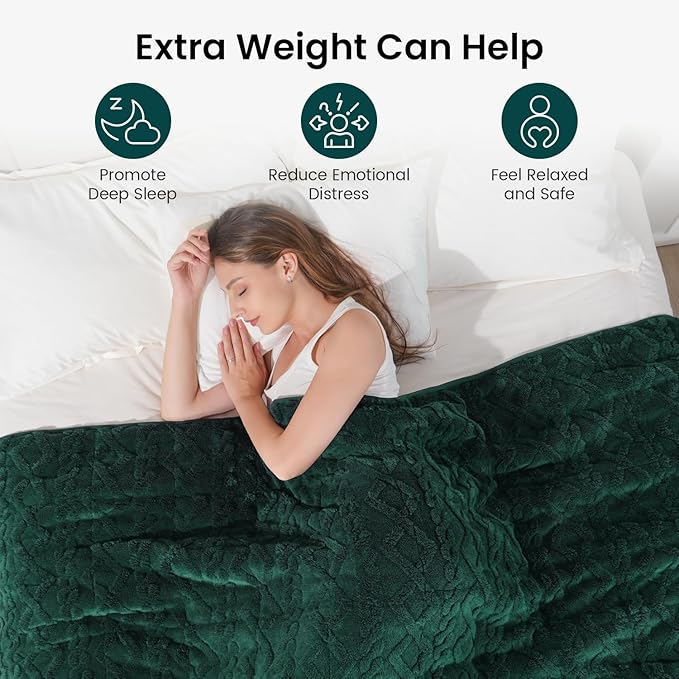 Drewin Weighted Blanket for Adults Queen Size 15 lbs, Soft Fuzzy Jacquard Sherpa Weighted Blankets for Sleeping, Cozy Sofa Bed Blanket for Winter, Dark Green, 60 x 80 inches