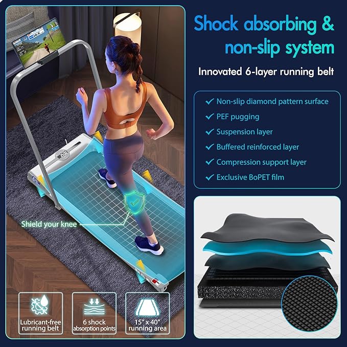 BLACK LORD Walking Pad with Handle Bar, 2.7 HP Quiet Foldable Under Desk Treadmill with Bluetooth Speaker, Portable Running Treadmills for Home, LED Display, App/Remote Control, 330 lbs Capacity
