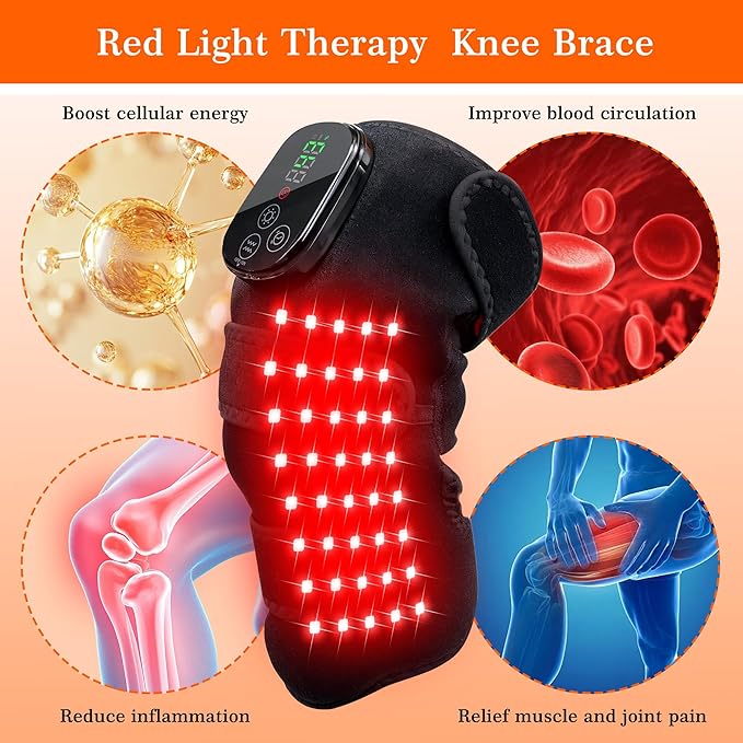2PCS Knee Massager with Heat and Red Light Therapy, 660nm&850nm Red Light Therapy Heated Device for Knee Elbow Shoulder, Pain Relief Knee Brace for Women Grandma & Grandpa