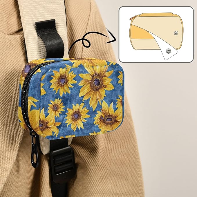 Travel Pill Case Yellow Sunflowers on Blue 7 Day Small Portable Pill Case Weekly Vitamin Storage Organizer with Zipper