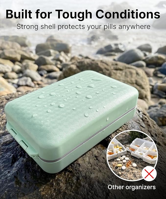 Travel Pill Organizer Box – Magnetic Closure Case, Large 8-Compartment Holder for Pills, Vitamins, Supplements and Daily Essentials, Reliable Organizer for Home and On the Go
