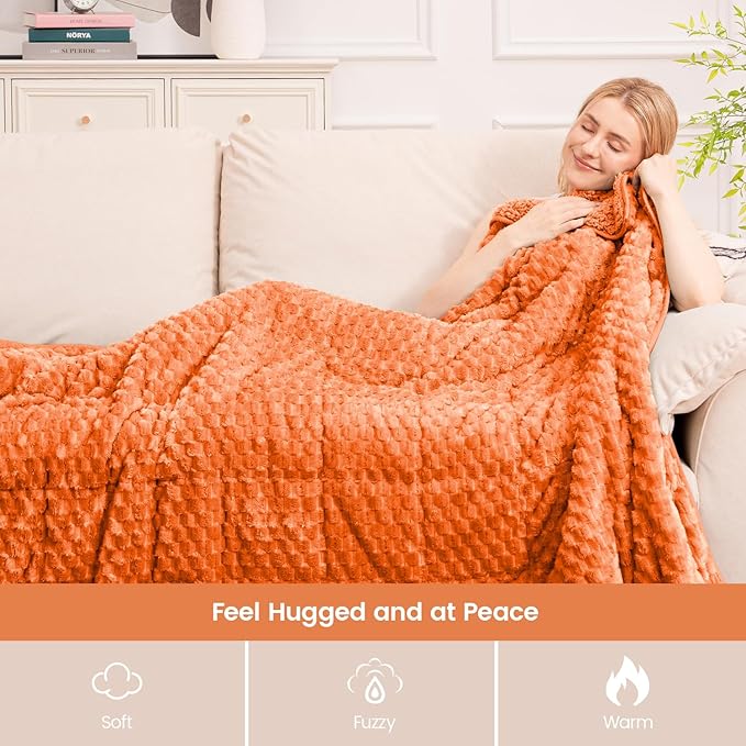 Super Fuzzy Soft Fleece Sherpa Weighted Blanket 20 lbs for Adults, 3D Imitation Turtle Shell Luxury Weighted Throw for Better Sleep, Dual Sided Cozy Heavy Blankets for Couch Bed, Orange, 60" x 80"