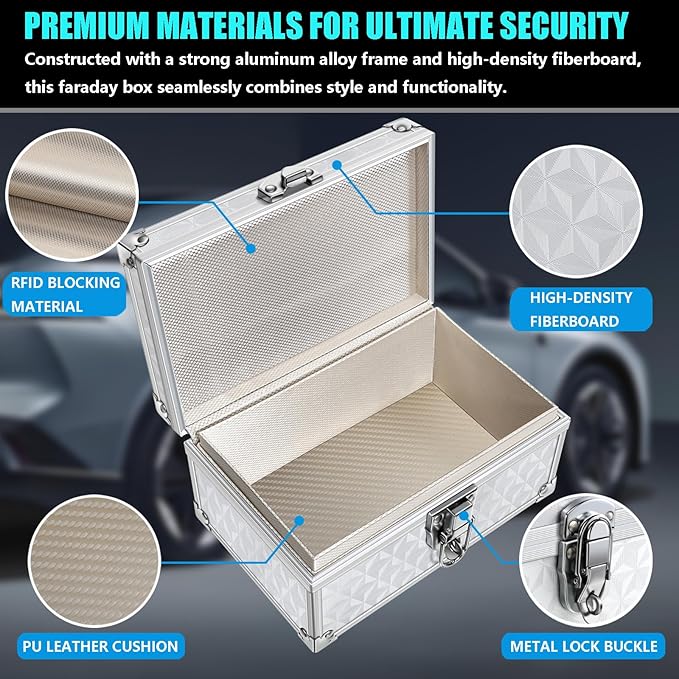 Faraday Signal Blocking Box for Car Key Fob, Keyless Entry Car Key Fob Protector Shielding Cage (3D Silver)