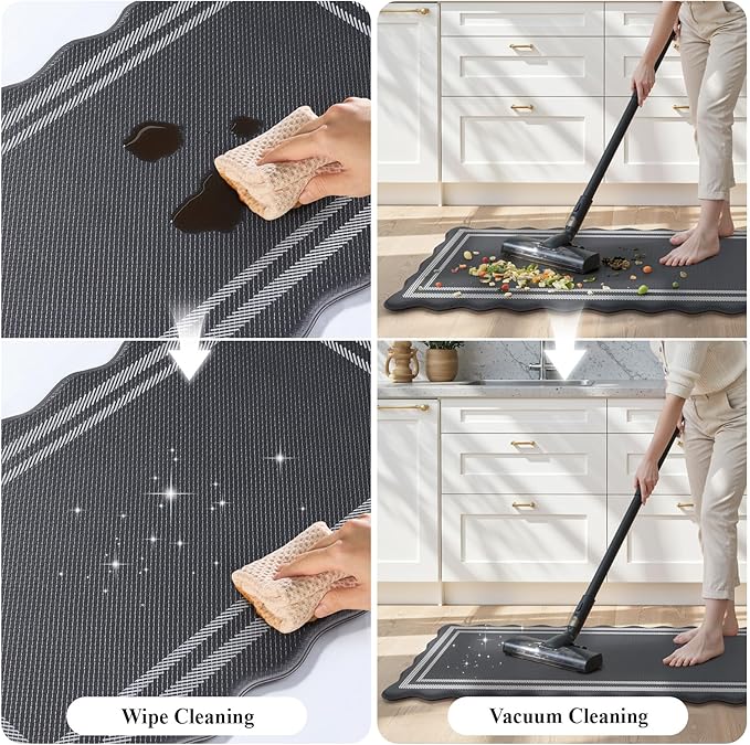 KIMODE Anti Fatigue Mats for Kitchen Floor 17"x59"+17"x29", Dark Grey Farmhouse Kitchen Rugs Sets of 2, Cushioned Kitchen Floor Mat Non Skid, Memory Foam Kitchen Mat for Laundry Office Sink Desk