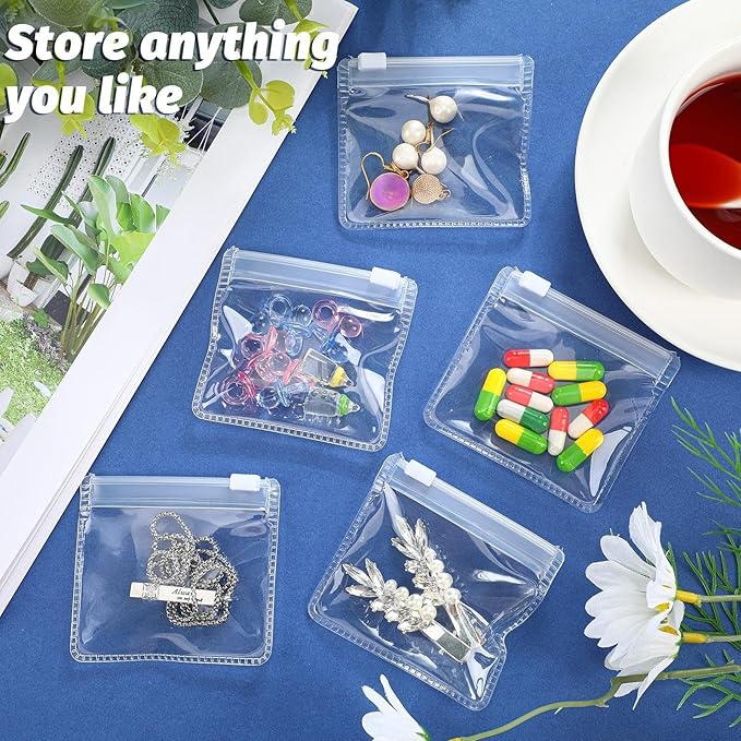 Nuanchu 48 Pieces Pill Pouches Bags Set Reusable Zippered Pill Baggies Clear Plastic Self Sealing Travel Medicine Organizer Storage with Slide Lock for Medicine and Small Items