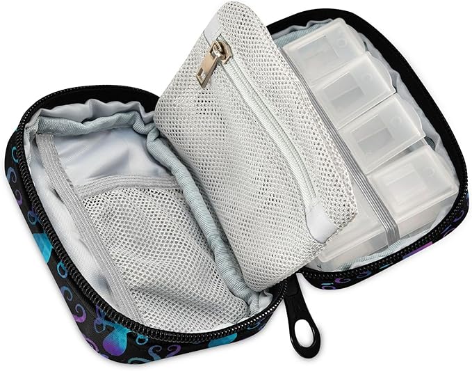 Travel Pill Organizer Bag Weekly Pill Organizer Case Gradient Octopus Fish Portable Small Daily Pill Boxes for Vitamin Fish Oils Supplement Holder with Zipper Compact Size