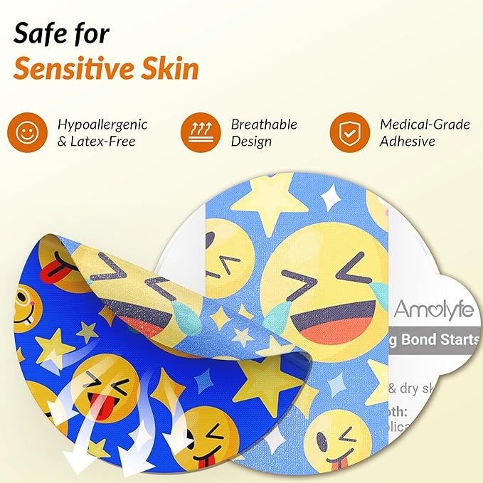 Libre 3 & Plus Sensor Covers Waterproof, Amolyfe 10 Pack Freestyle Libre 3 Sensor Covers, Bump-Proof with Hard Cap for Free Style Glucose Sensor, Easy-Peel Tab 14-Day Protection (Emoji)
