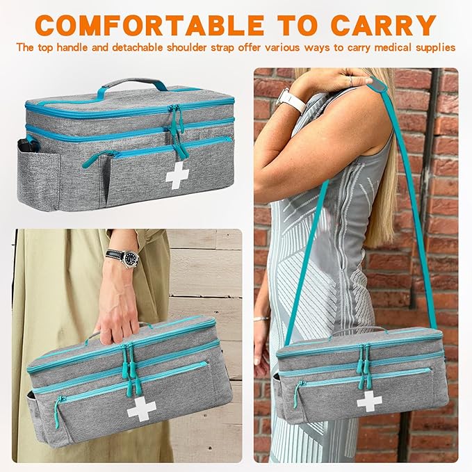 Boczif First Aid Kit, First Aid Storage Carry Bag, Pill Bottle Organizer for Emergency Trauma Medical Kits Supplies Waterproof, Ideal for Home, Travel, Outdoor, Camping (Grey with shoulder strap)