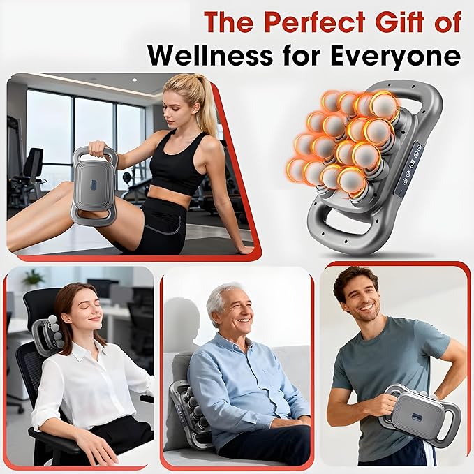KRYSO Electric Deep Tissue Massage Gun – 16 Heads, 9 Modes & 9 Intensity Levels, High-Power 40KG Force | 2600mAh Type-C Rechargeable Percussion Massager for Back, Shoulder & Full Body Pain Relief
