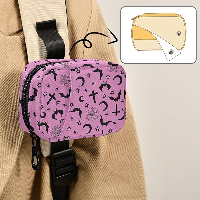 Halloween Bats Crosses Stars Gothic Pill Box 7 Day Pill Case Travel Pill Organizer Bag Container for Medicine with Zipper Portable Weekly Case Compact Size for Medicine, Vitamin, Supplement