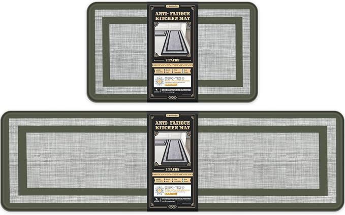 Mattitude Kitchen Mats Set of 2 Cushioned Rugs Anti-Fatigue Mats for Kitchen Floor,Waterproof Non-Slip Mats and Rugs Set for Office,Floor,Laundry 17.3"×29"+17.3"×59",Green