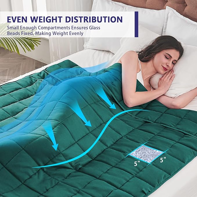 yescool Weighted Blanket for Adults (25 lbs, 60" x 80", Dark Green) Cooling Heavy Blanket for Sleeping Perfect for 240-260 lbs, Queen Size Breathable Blanket with Premium Glass Bead, Machine Washable