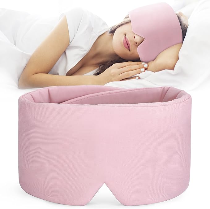 FRESHME Cotton Sleep Mask Blackout - Handmade Eye Mask for Sleeping Eye Shade Cover Sleep Mask for Women Men Girl Soft and Breathable Adjustable Blinder Light Blocking Pink Airplane with Travel Pouch