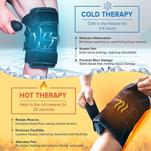 Koprez Knee CryoPump | Adjustable and Reusable Knee Ice Pack Wrap for Knee Pain Relief | Universal Fit with Adjustable Compression Pump | Knee Ice Wrap for Men and Women