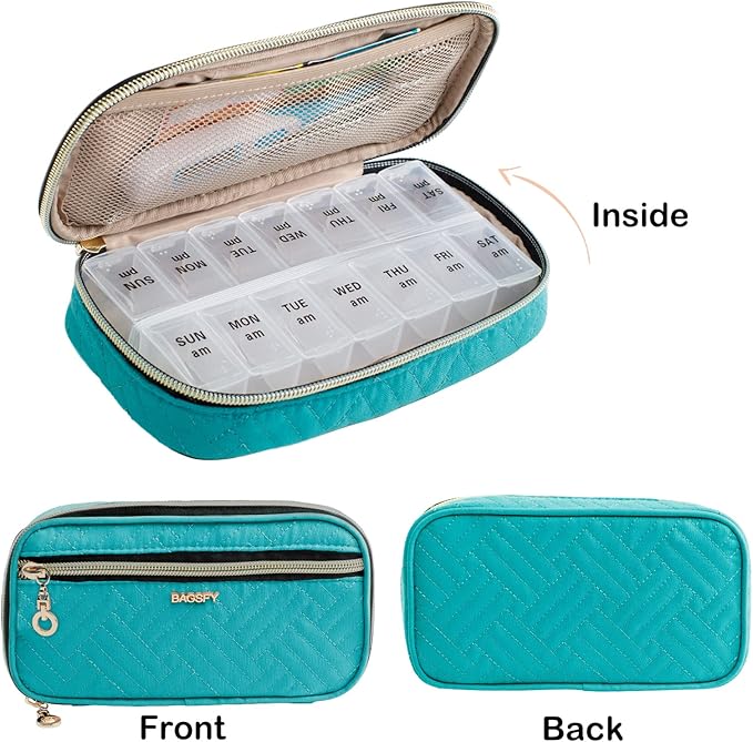 BAGSFY Pill Organizer Case 2 Times a Day- Weekly Medicine Organizer Travel Pill Box with Removable 7 Day Medicine Case Container for Fish Oil, Vitamin, Supplement