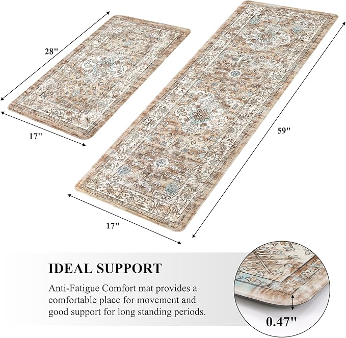 Pauwer Anti Fatigue Kitchen Mat Set of 2 Non Slip Kitchen Mats for Floor Cushioned Kitchen Rugs Comfort Standing Mat Farmhouse Waterproof PVC Foam Kitchen Floor Mat Runner