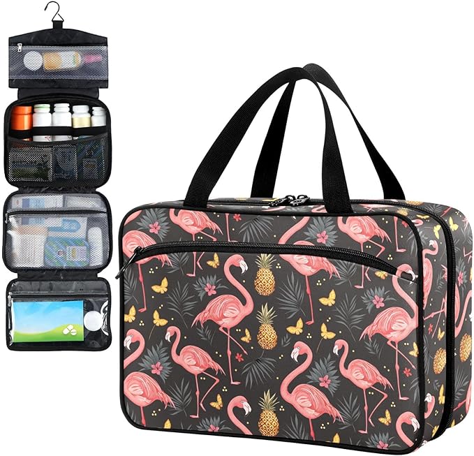 Fustylead Cute Pink Flamingo and Butterfly Pineapple Travel Medicine Organizer Bag Home Storage First Aid Kit Large Pill Case with Zipper for Pill Bottle, Vitamins, and Medical Supplies