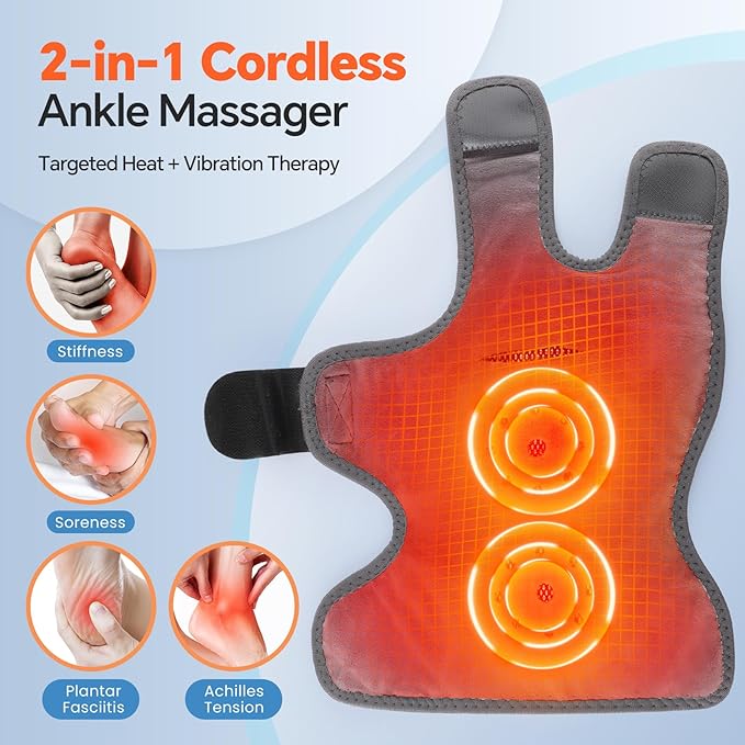 Cordless Foot Massager for Neuropathy, Foot and Ankle Massager, Ankle Heating Pad with Massage, 6 Heating, 3 Massage Modes&Timer, Gray