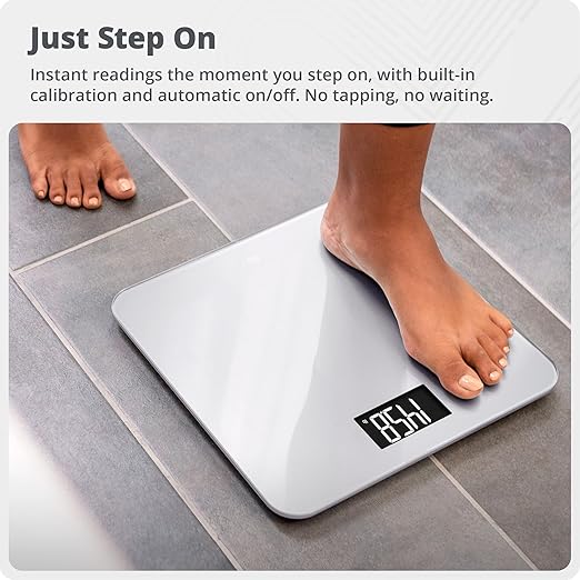 Greater Goods AccuCheck Digital Scale for Body Weight - Accurate Digital Bathroom Scale with High-Precision Sensors, Large Easy-to-Read Backlit Display, 400 lb Capacity, Auto Step-On (Gray)
