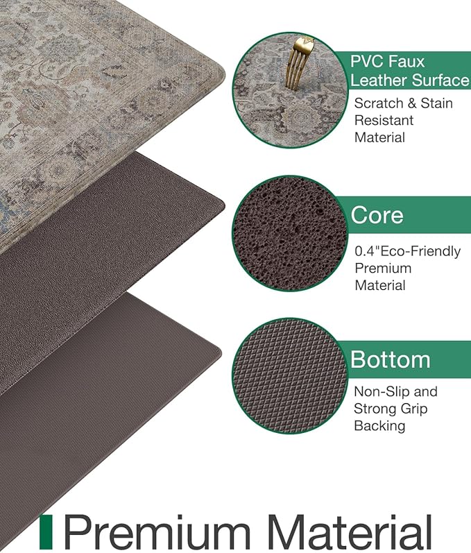 LUMI Kitchen Mat Anti Fatigue Cushioned, Memory Foam Padded Standing Rug Washable, Non Slip Comfort Floor Runner for Home, Sink, Laundry, Office, 24"x87", Taupe