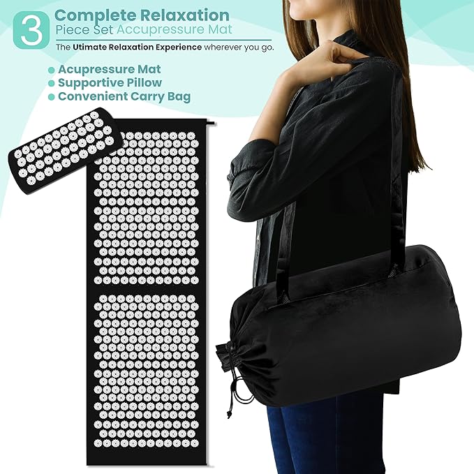 Sivan Health and Fitness Acupressure Mat and Pillow Set - Grounding Mat for Stress, Back & Neck Pain - Acupuncture Point Massage Mat for Muscle Relaxation, Sciatica, & Meditation - Includes Carry Bag