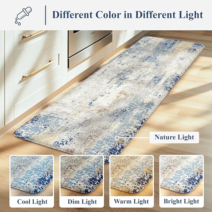 LEEVAN Kitchen Mats Cushioned Anti Fatigue Blue,Non Slip Waterproof Thick Kitchen Mats for Floor,Memory Foam Comfort Abstract Modern Kitchen Floor Mat for Sink,Laundry,Home,Office,Desk(20"x31")