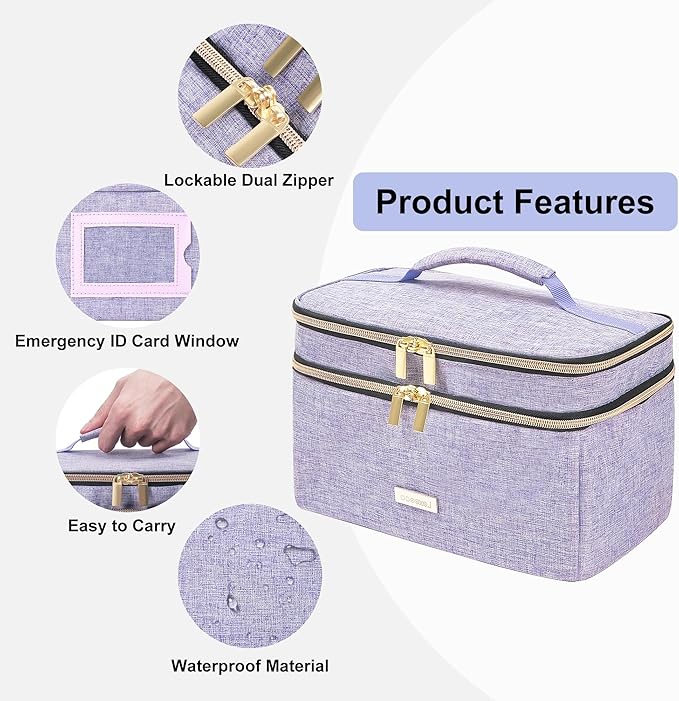 Medicine Storage Bag Pill Bottle Organizer with Portable Small Pouch Travel Medication Bottle Organizer for Emergency Home First Aid Box Kit (Purple)