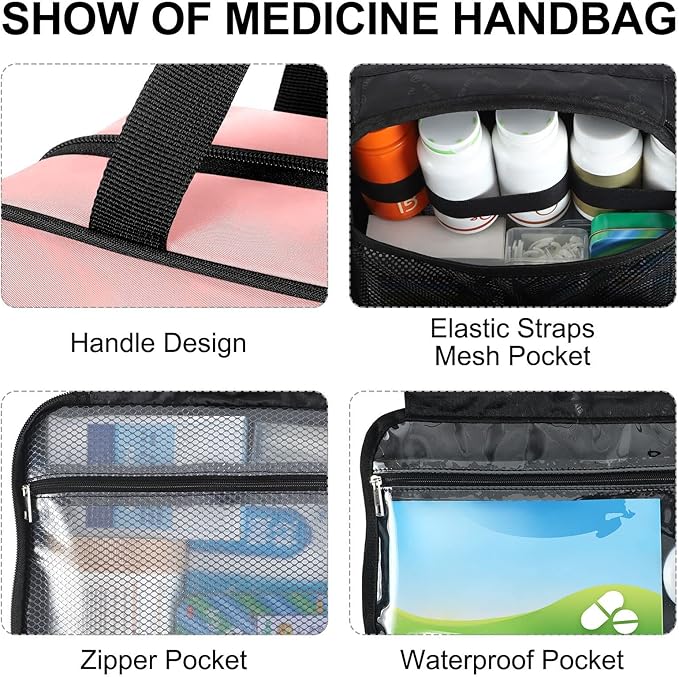 Naanle Pill Organizer Bag Travel Pill Bottle Medicine Organizer Home Storage Medication Bag for Vitamin Supplements, Pill Character Empty First Aid Bag for Car Camping