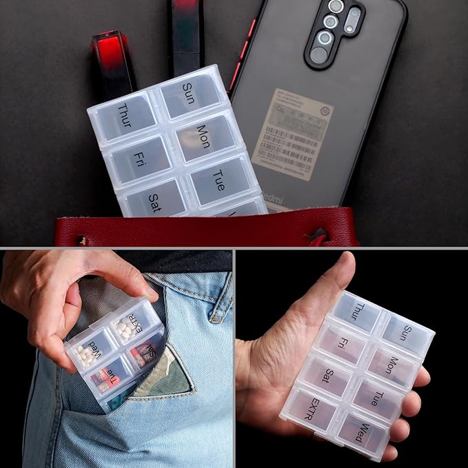 Weekly Travel Pill Organizer Case for Purse with Removable 7 Day Box, Fashionable Pill Container for Medicine, Vitamin, Supplement