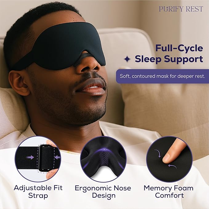 Sleep Mask & Nasal Strips Bundle | Soft Light-Blocking Eye Mask + 50 Drug-Free Nasal Strips for Snoring Relief | Comfortable Fit | Breathe Easier | Sleep Better | Black