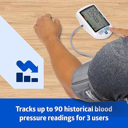 Medline Plus Elite Automatic Digital Blood Pressure Monitor with Adult and Large Adult Cuffs, Digital LCD Display, Stores Up To 90 Readings, Carrying Case and Batteries Included