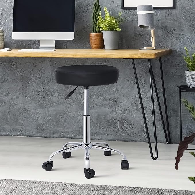 ZENY Round Rolling Stool with Wheels, Extra Thick 4.2 inch Cushion Drafting Office Stool Chair for Salon Spa Home Shop, Massage Tattoo Vanity Medical