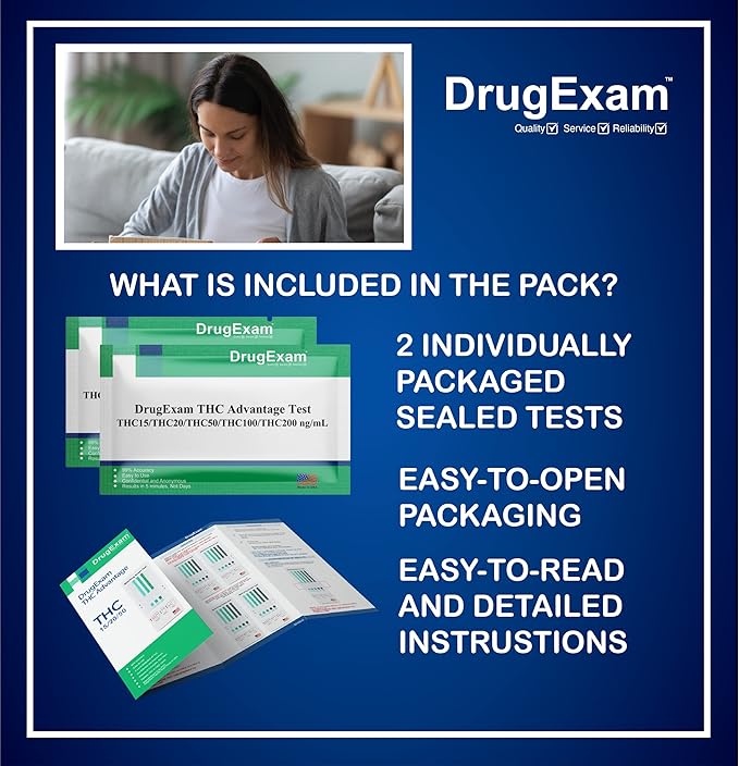 2 Pack - DrugExam Multi Drug Screen Test. Testing for THC/Marijuana in Urine. Detailed Instrustions Included. (2)