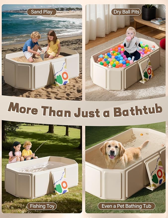 Portable Bathtub Collapsible Bath Tub - Non-Slip Base Cat Dog Bathtubs Wash Shower Basin (White)