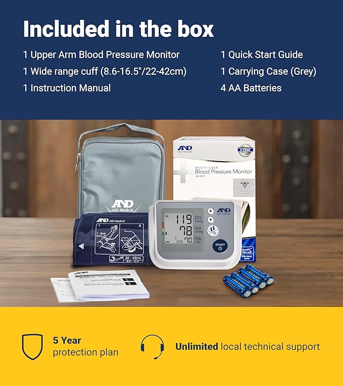 A&D Medical Blood Pressure Monitor for Home Use, UA-767F, Wide-Range Cuff (8.6-16.5"/22-42cm), 4 User, Easy to Use, Body Movement & Cuff Fit Detection Error, Batteries, Carrying Case