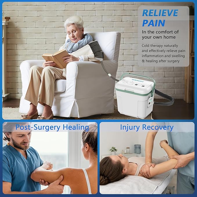 Cold Therapy Machine with Programmable Timer, Portable Ice Machine for Shoulder After Surgery, Shoulder Replacement Recovery System, Cryotherapy Pain Relief w/Compression Pad
