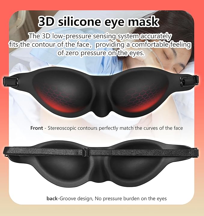 Moisture Chamber Sleep Mask for Dry Eyes – Washable Reusable Silicone Goggles with Adjustable Strap, Lightweight & Comfortable for Night Use, Helps Relieve Dry Eye Symptoms (Matte Black)