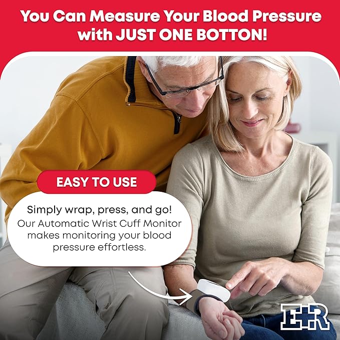 Ever Ready First Aid Fully Automatic Blood Pressure Wrist Cuff Watch Wearable Monitor for Home Use - Black- Batteries Included