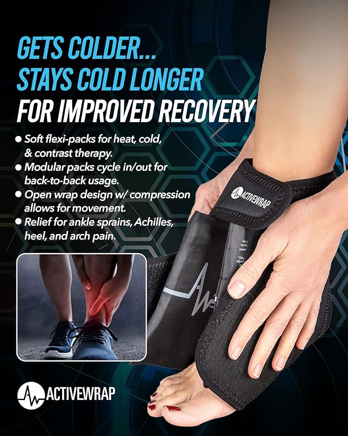 ActiveWrap Foot & Ankle Ice Pack Wrap for Heel, Arch, and Ankle Discomfort, Swelling, Soreness, and Injury Recovery – Reusable Hot & Cold Wrap with Adjustable Compression Straps, Small/Medium