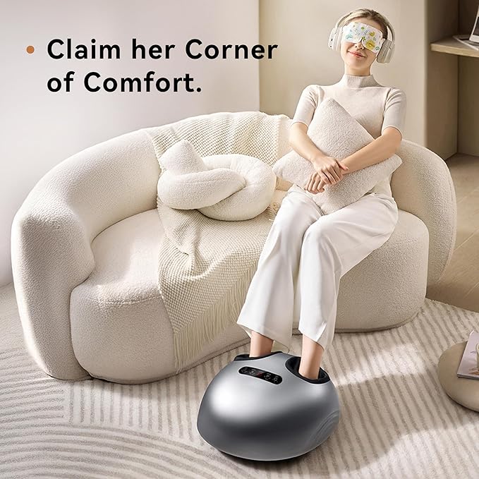 Foot Massager with Heat & Compression, Patented Scissor-Hand Shiatsu Core for Deep Kneading, 131°F Constant Heat, 3 Modes, Adjustable Intensity, Fits Up to Men’s 12