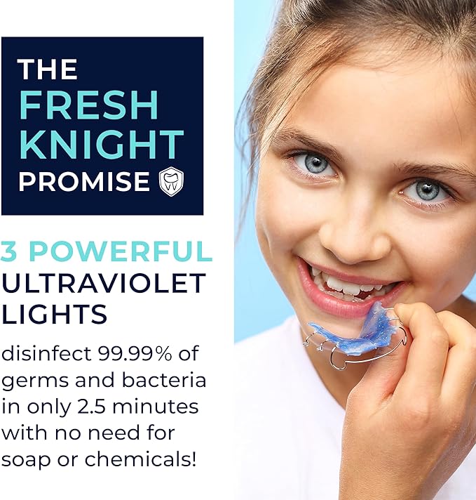 FRESH KNIGHT UVC Retainer Cleaner & Denture Cleaner - UV Retainer Case - Ideal for Invisalign & Mouth Guards - White UV Retainer Container - Convenient Travel Size