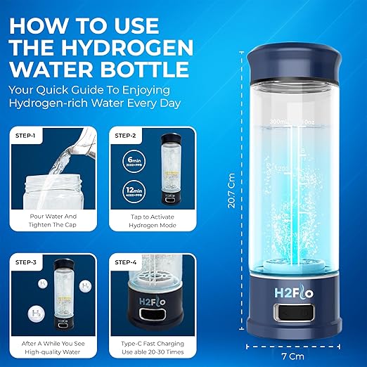 H2Flo Hydrogen Water Bottle – Portable Molecular Hydrogen Generator with USB Charging – Daily Antioxidant Hydration On-The-Go