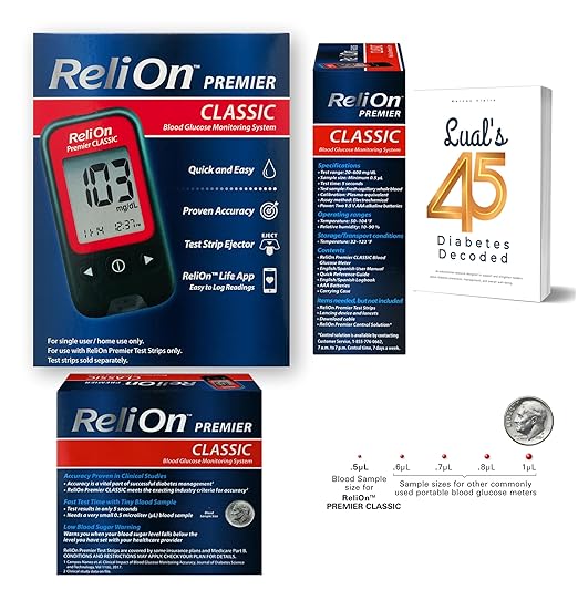 Premier Glucose Monitor Starter Kit with Strips, Lancets & Lancing. Full Diabetes Testing Bundle with Luall's 45 Diabetes Decoded