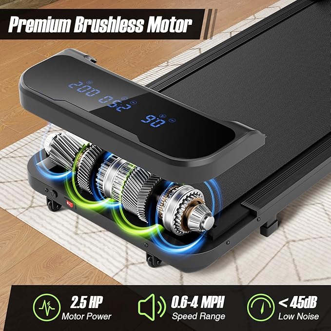 Goplus Walking Pad, 2.5 HP Under Desk Treadmill with Remote Control & LED Display, 3 Countdown Modes, 0.6-4 MPH Portable Treadmills for Home Small, Office, Free-Installation